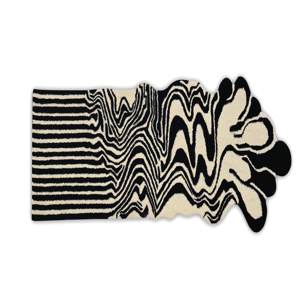 Black and Cream Abstract Melting Shape Handmade Tufted Runner Rug