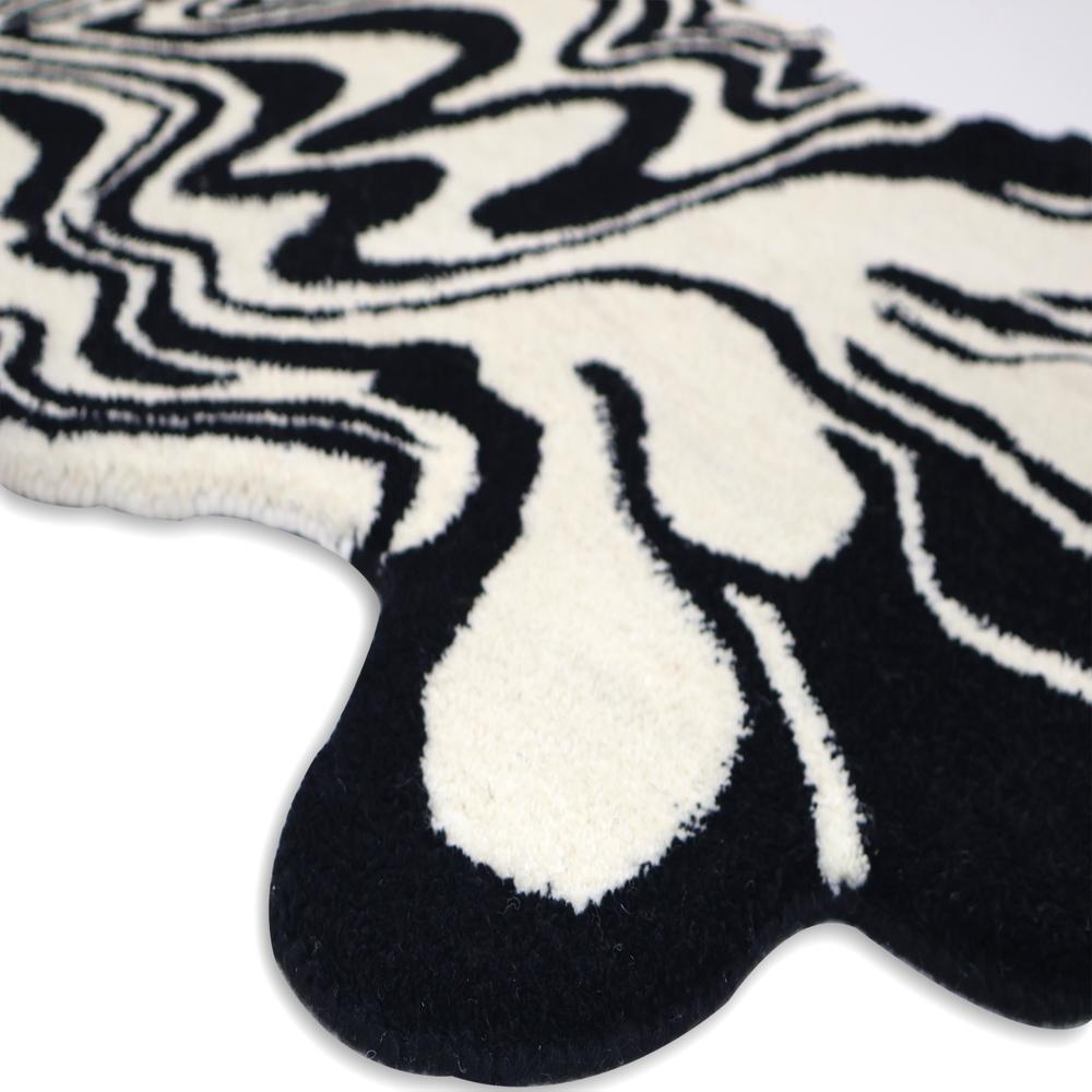 Black and Cream Abstract Melting Shape Handmade Tufted Runner Rug