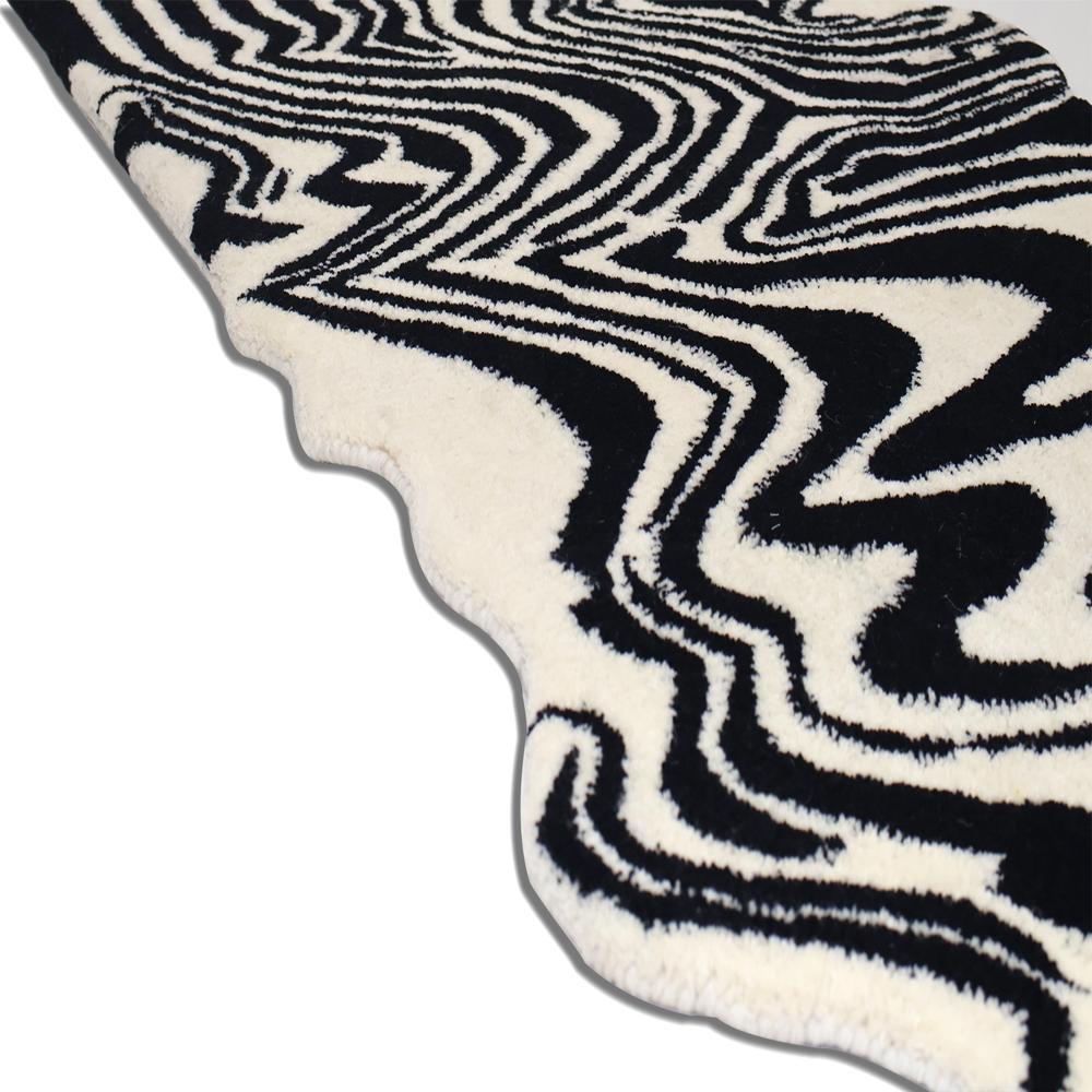 Black and Cream Abstract Melting Shape Handmade Tufted Runner Rug