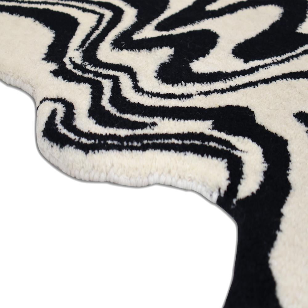 Black and Cream Abstract Melting Shape Handmade Tufted Runner Rug