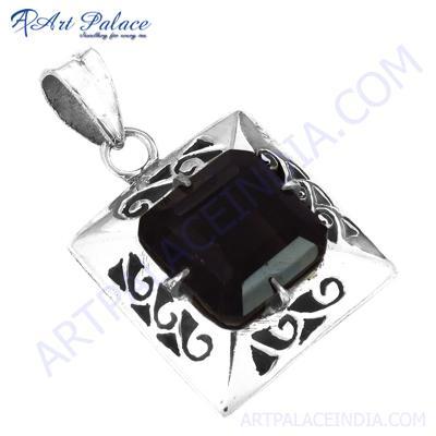 अद्वितीय डिजाइनर स्मोकी क्वार्ट्ज रत्न चांदी का लटकन