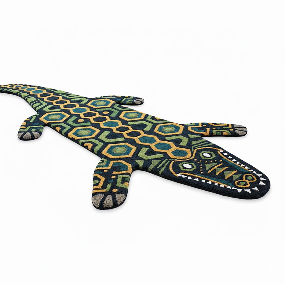 Handmade Crocodile Shape Tufted Rug with Geometric Pattern
