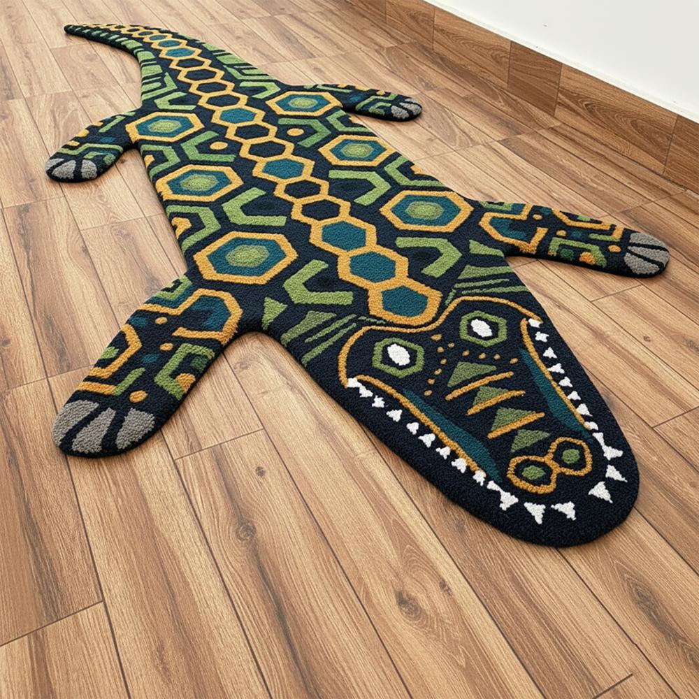 Handmade Crocodile Shape Tufted Rug with Geometric Pattern