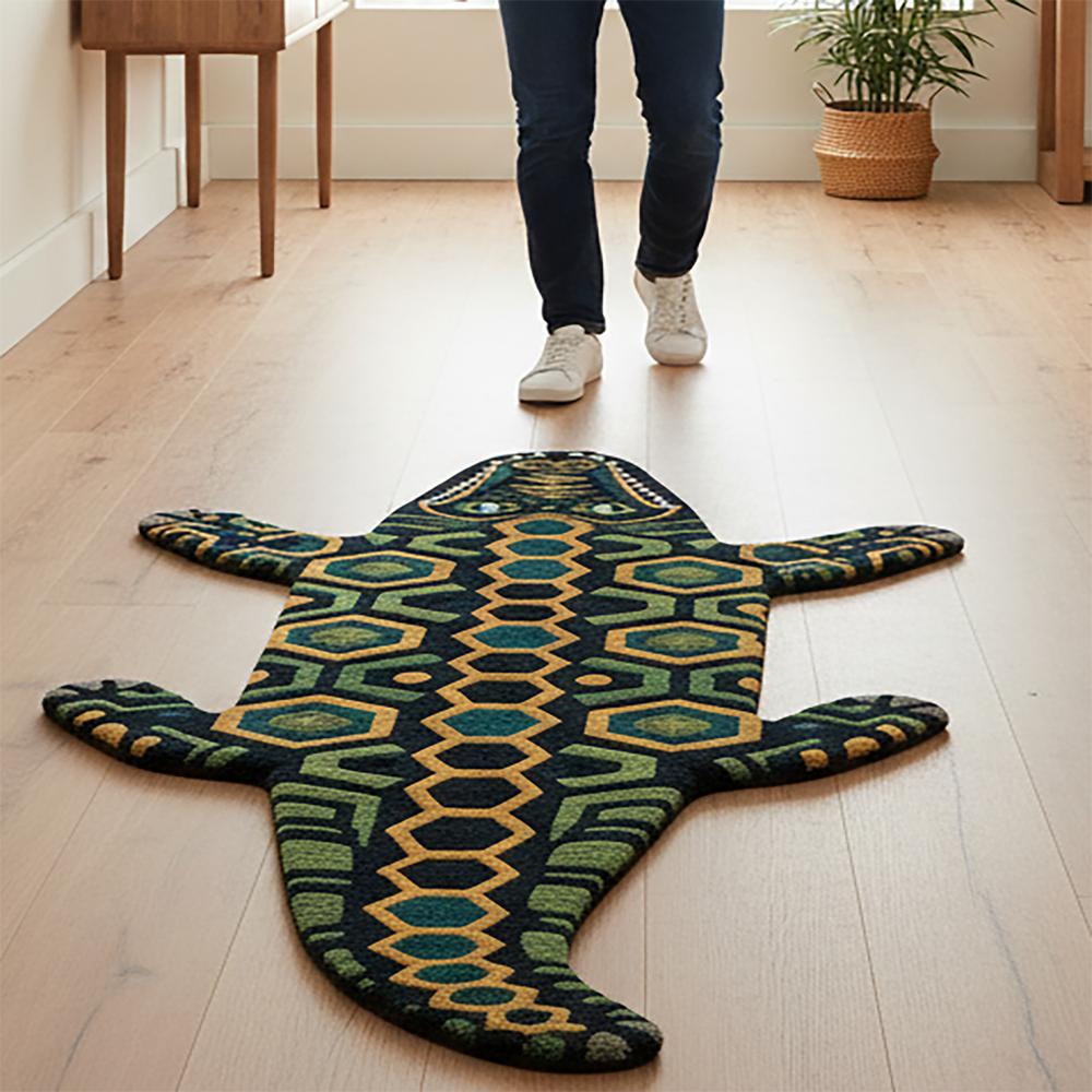 Handmade Crocodile Shape Tufted Rug with Geometric Pattern