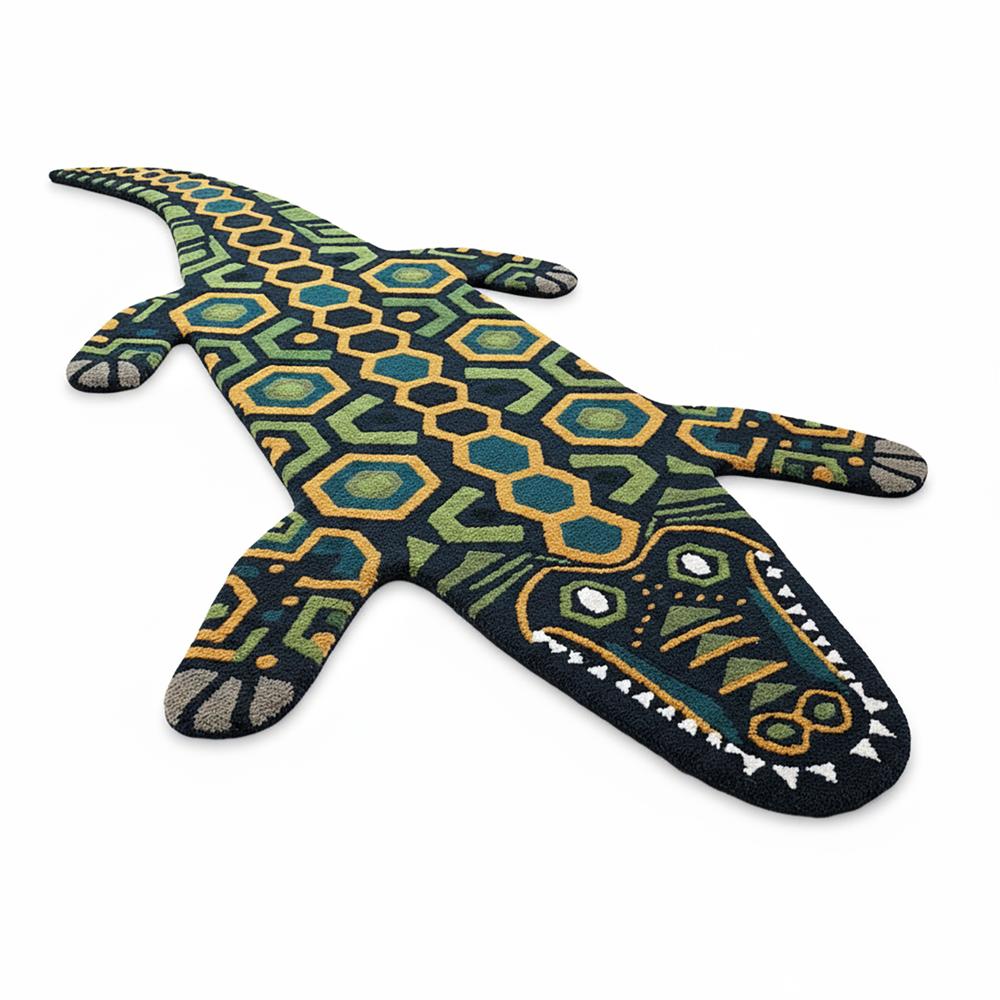 Handmade Crocodile Shape Tufted Rug with Geometric Pattern