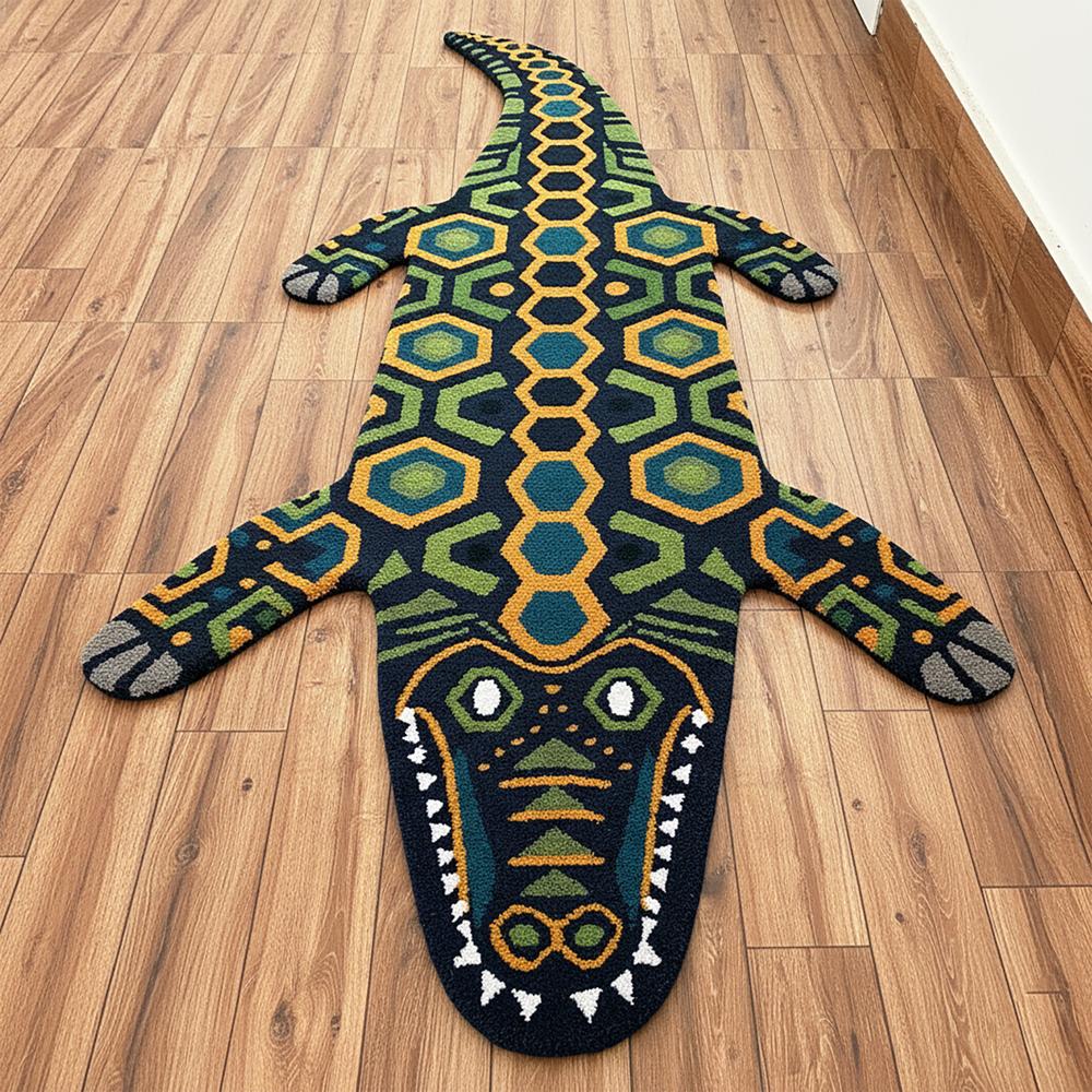Handmade Crocodile Shape Tufted Rug with Geometric Pattern