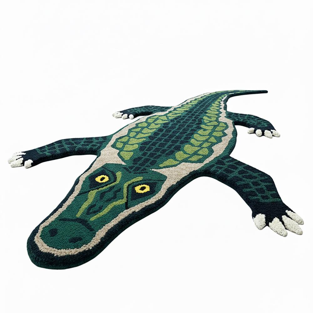 MAKE PLEASE TAITAL Handmade Crocodile Shape Tufted Rug with Geometric Pattern