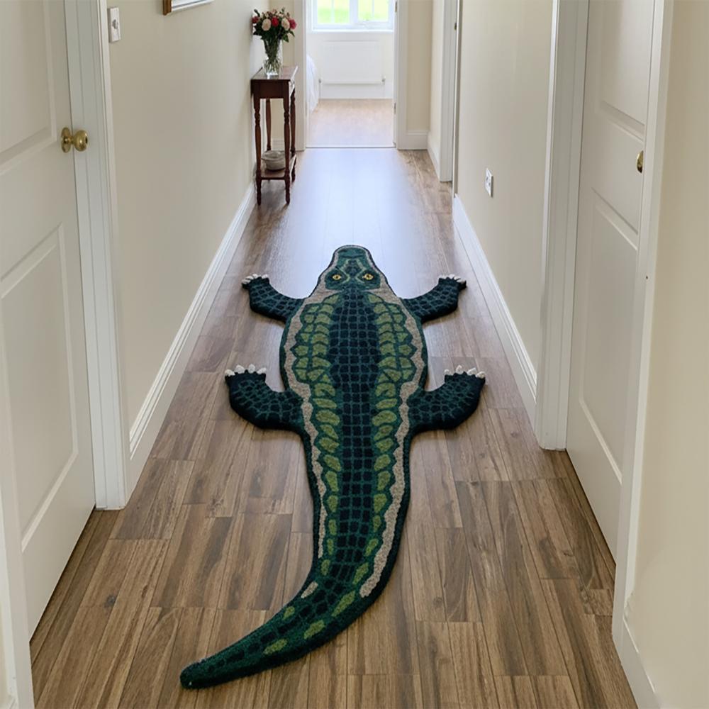 MAKE PLEASE TAITAL Handmade Crocodile Shape Tufted Rug with Geometric Pattern