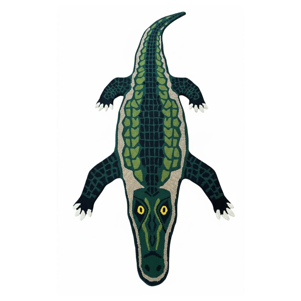 MAKE PLEASE TAITAL Handmade Crocodile Shape Tufted Rug with Geometric Pattern