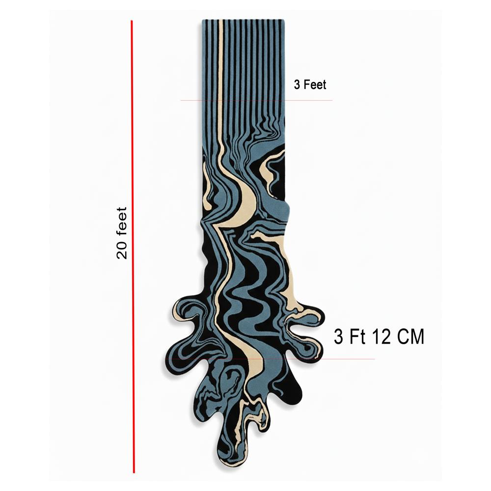 Custom Size Abstract Melting Runner Rug Black Blue Cream Modern Tufted Carpet