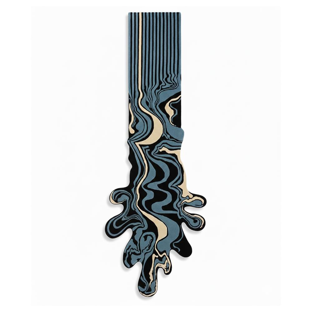 Custom Size Abstract Melting Runner Rug Black Blue Cream Modern Tufted Carpet
