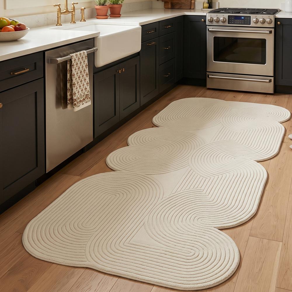 Cream White Handmade Braided Geometric Pattern Area Rug