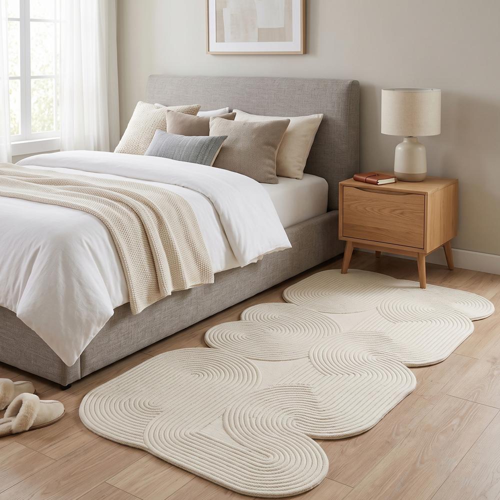 Cream White Handmade Braided Geometric Pattern Area Rug
