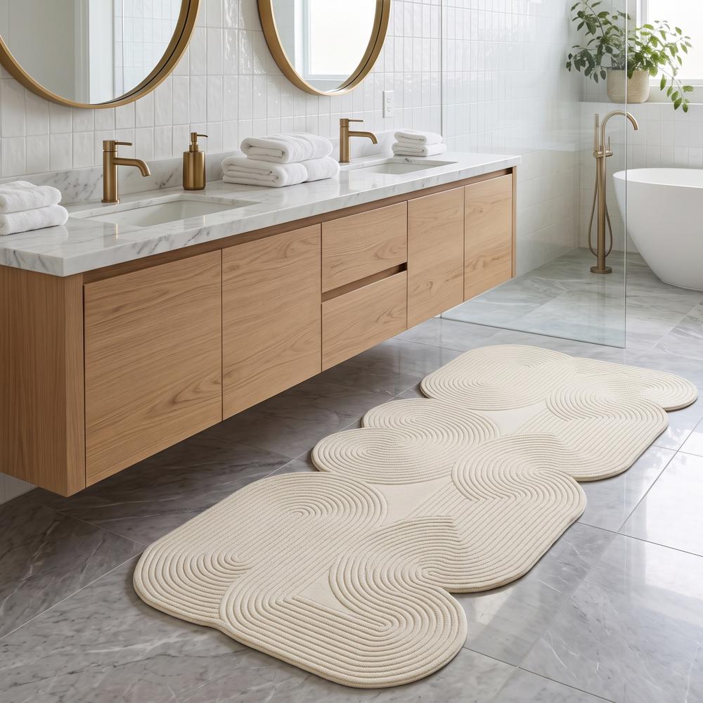 Cream White Handmade Braided Geometric Pattern Area Rug