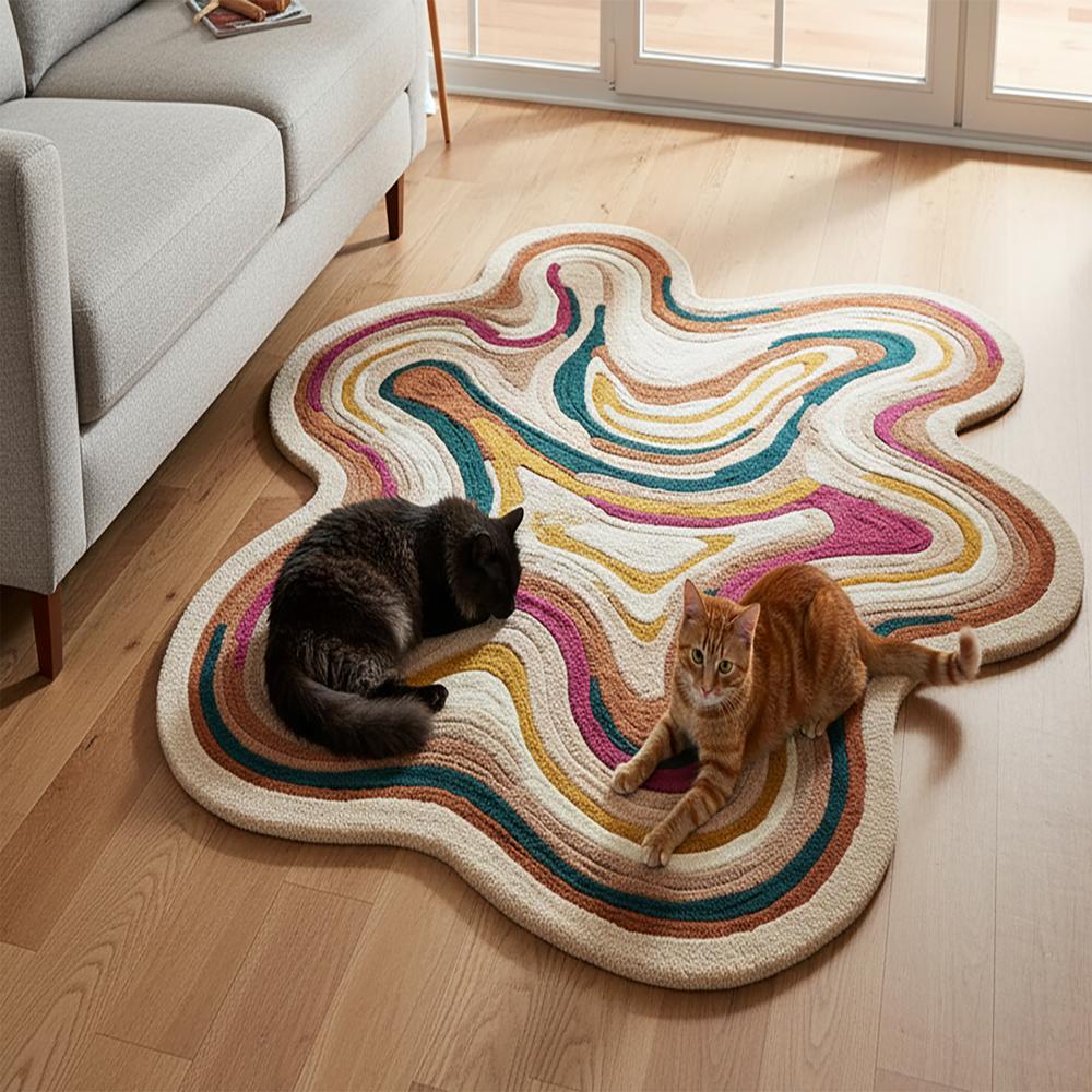 Handmade Multicolor Abstract Irregular Shape Tufted Area Rug