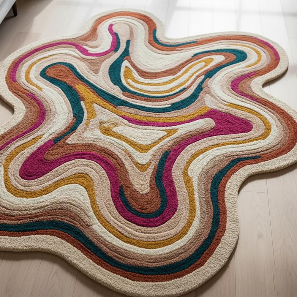 Handmade Multicolor Abstract Irregular Shape Tufted Area Rug