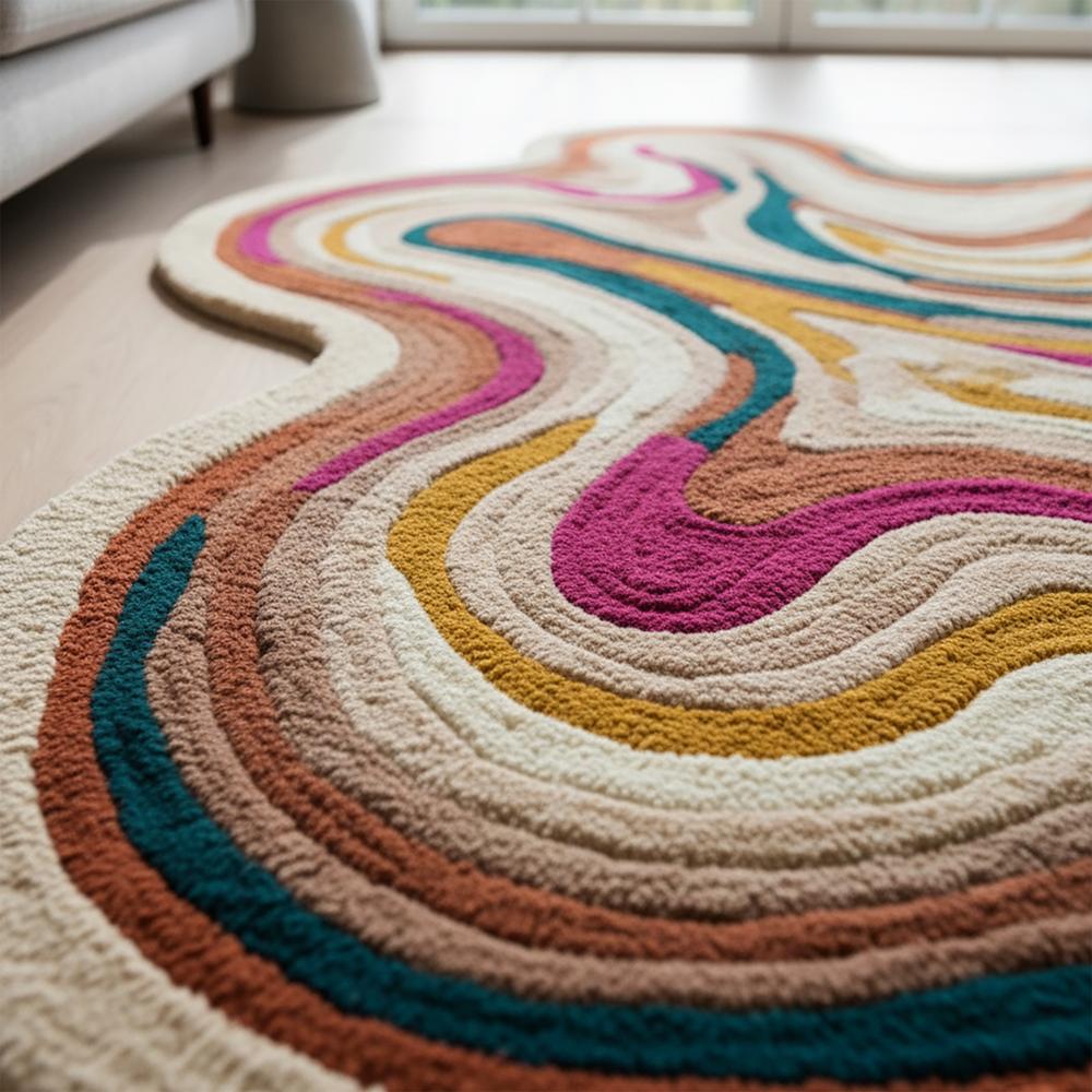 Handmade Multicolor Abstract Irregular Shape Tufted Area Rug