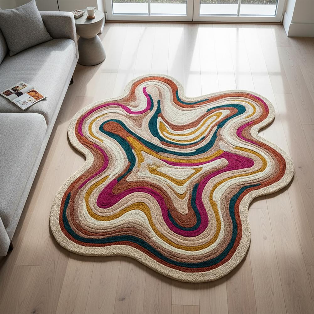 Handmade Multicolor Abstract Irregular Shape Tufted Area Rug