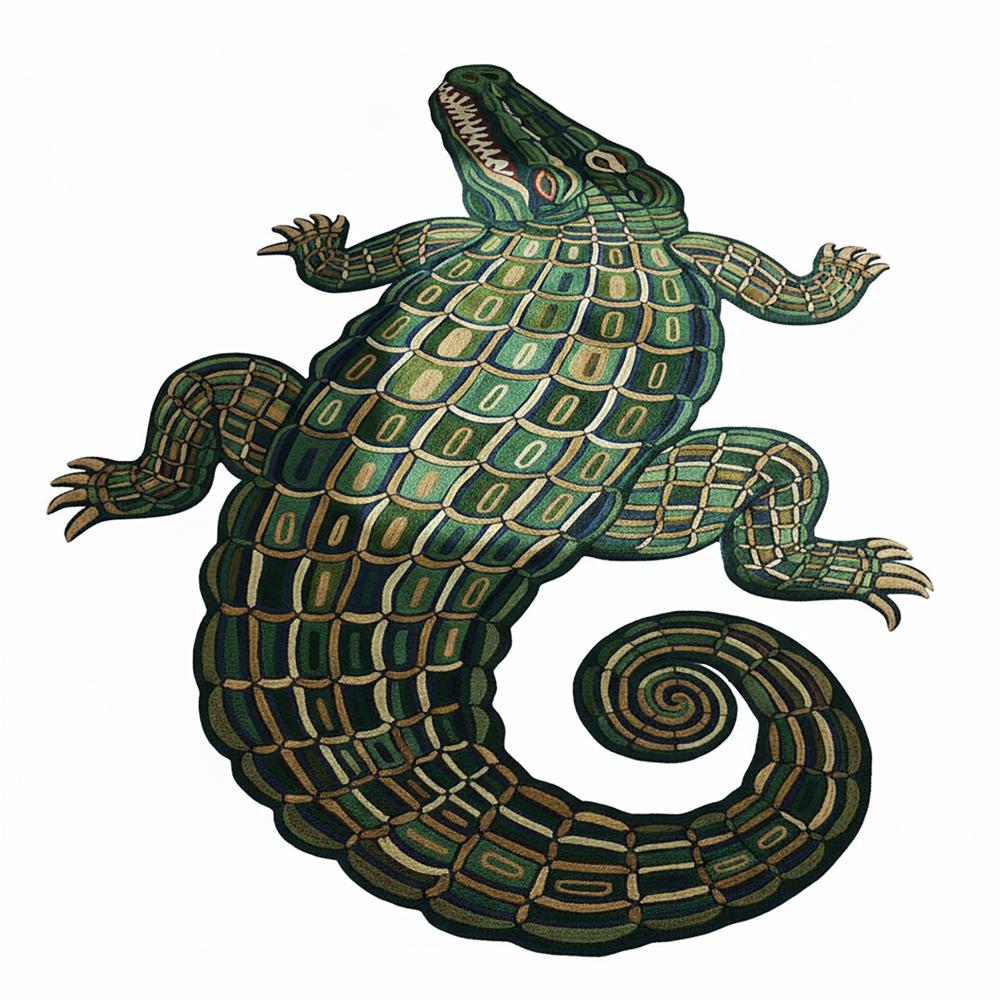 Handmade Crocodile Shape Tufted Rug 5x5 Feet Green Animal Design Area Carpet