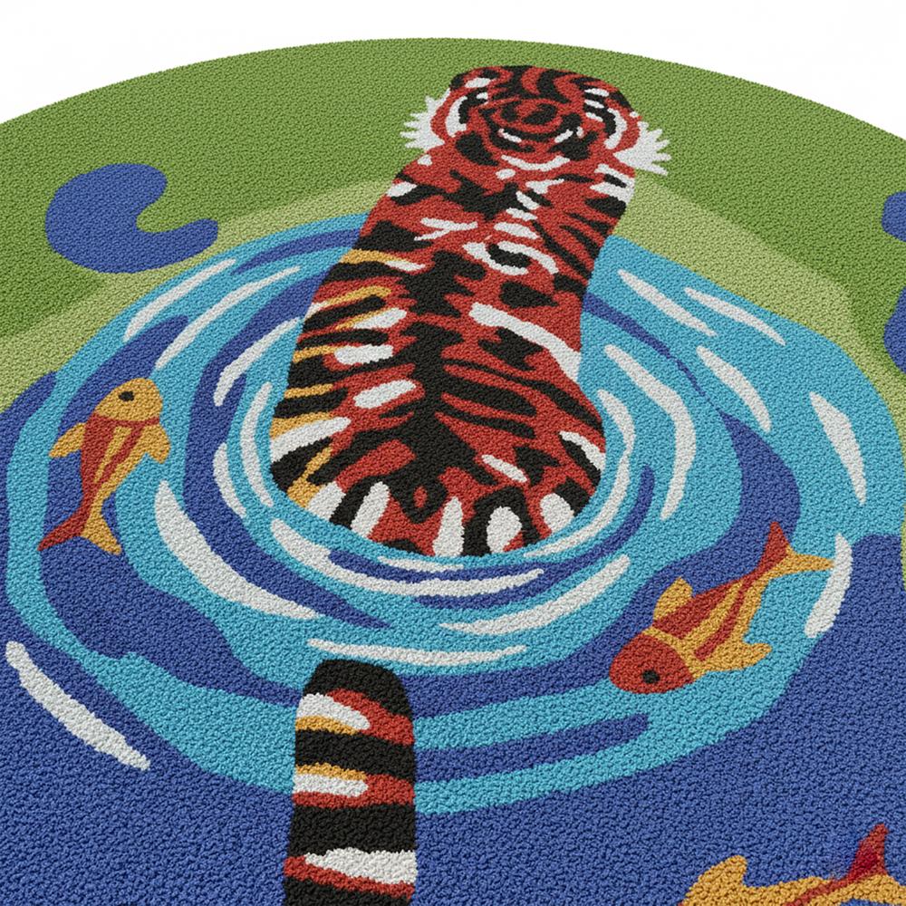 Handmade Round Animal Print Tufted Area Rug with Colorful Fish Pond Design