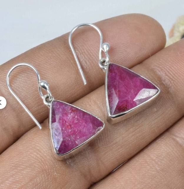 925 Sterling Silver Natural Ruby Earrings