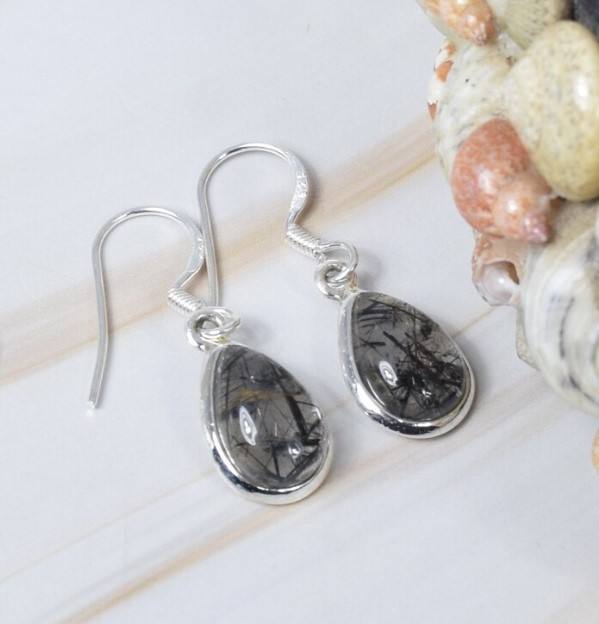 Natural Black Rutile Quartz Earrings