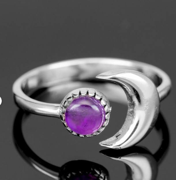 Classic Natural Amethyst Moon Ring