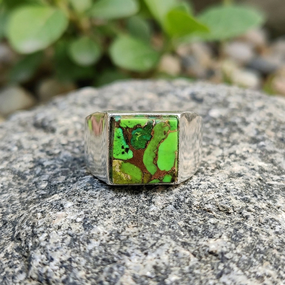 Mens Green Turquoise Rose Cut Pave Setting Wedding Party Signet Ring