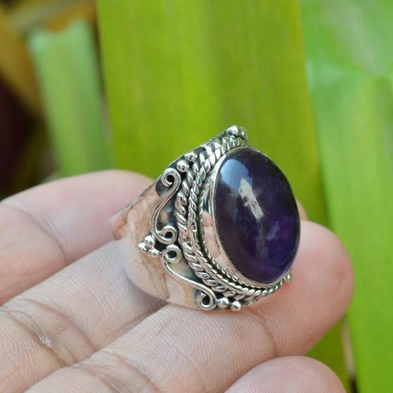Natural Amethyst Bezel Setting Wedding Ring