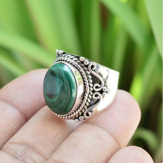 925 Sterling Silver Natural Malachite Ring