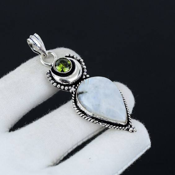 Natural Rainbow Moonstone Peridot Pendant