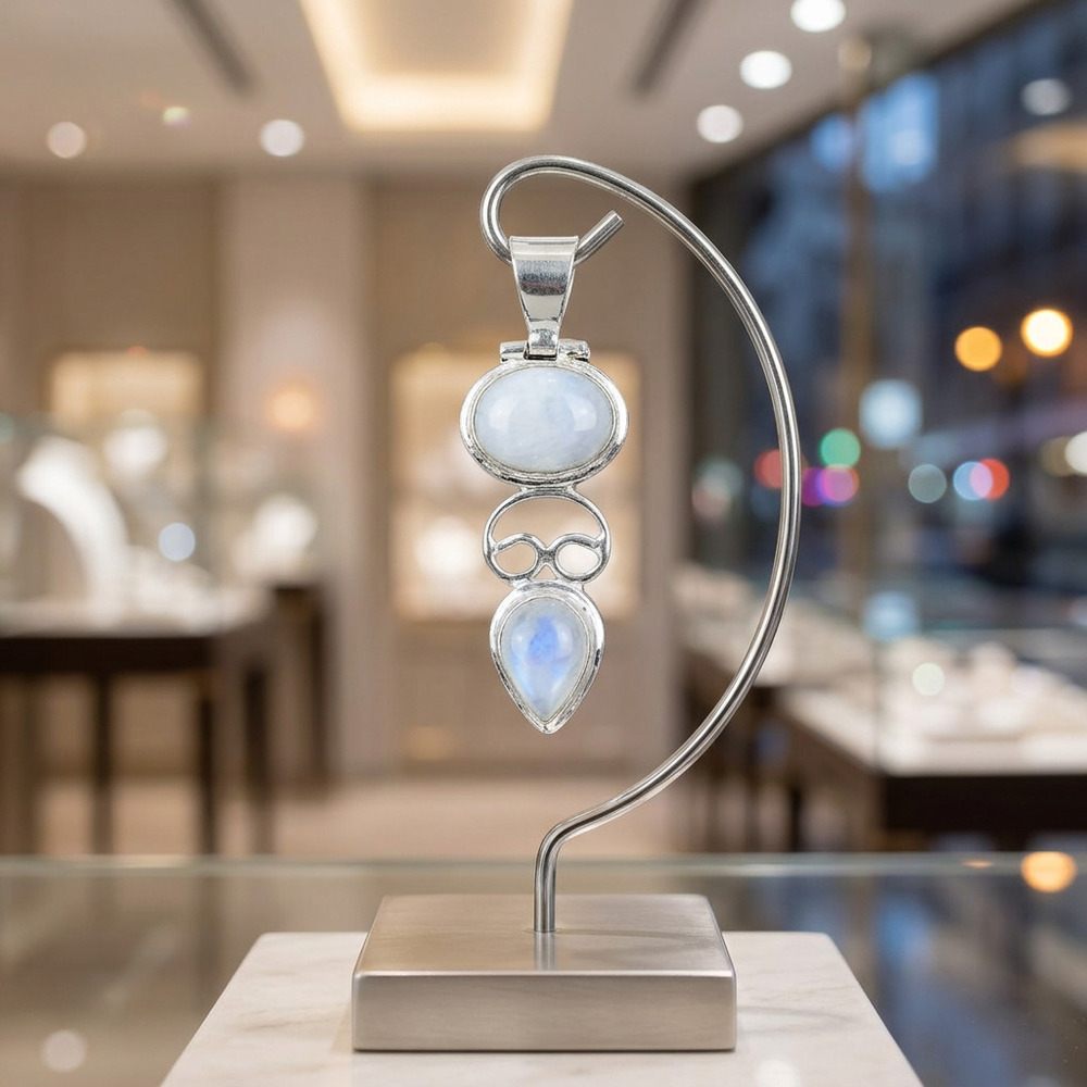 Natural Rainbow Moonstone Double Stone Necklace