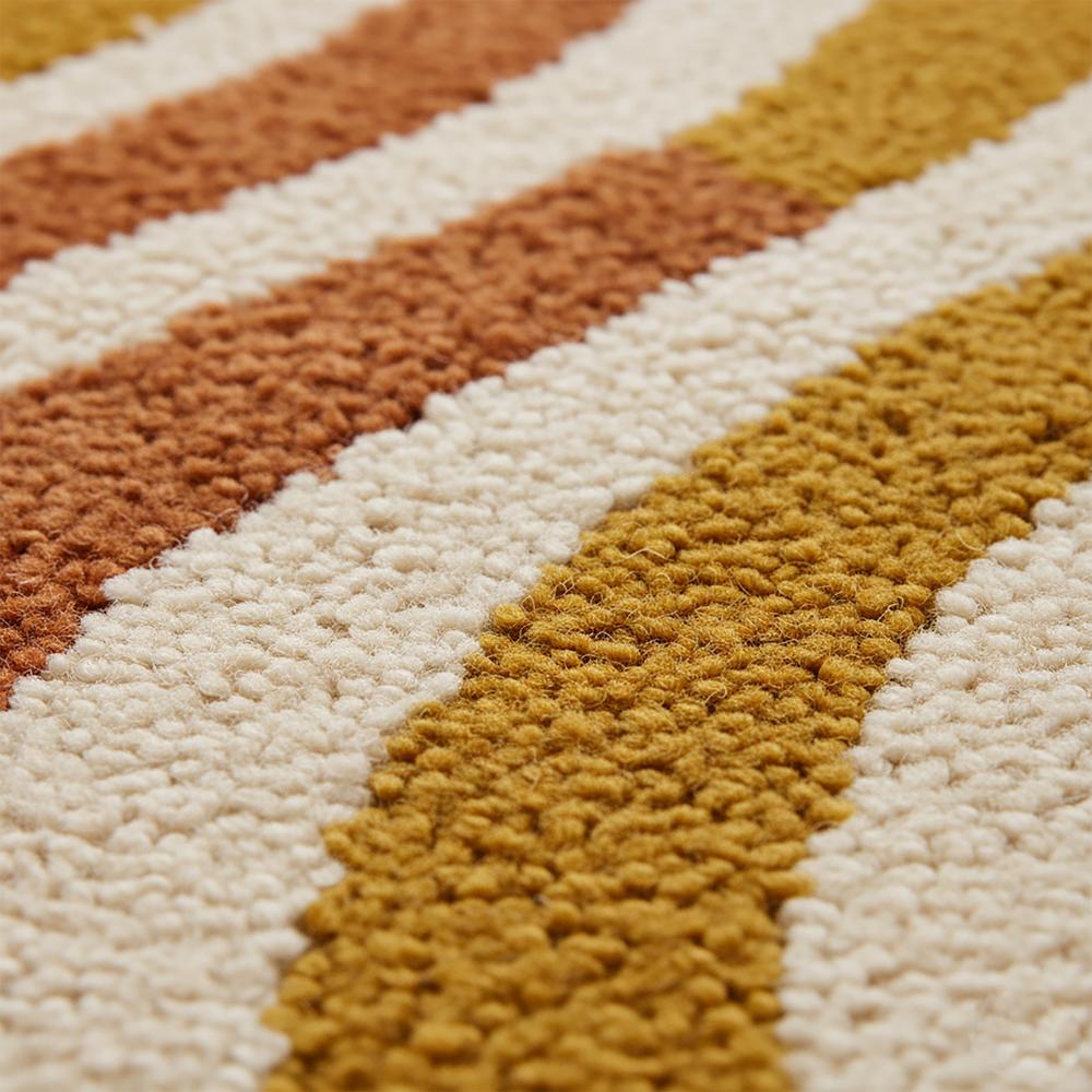 Handmade Wavy Pattern Runner Rug in Mustard Yellow Brown and Cream