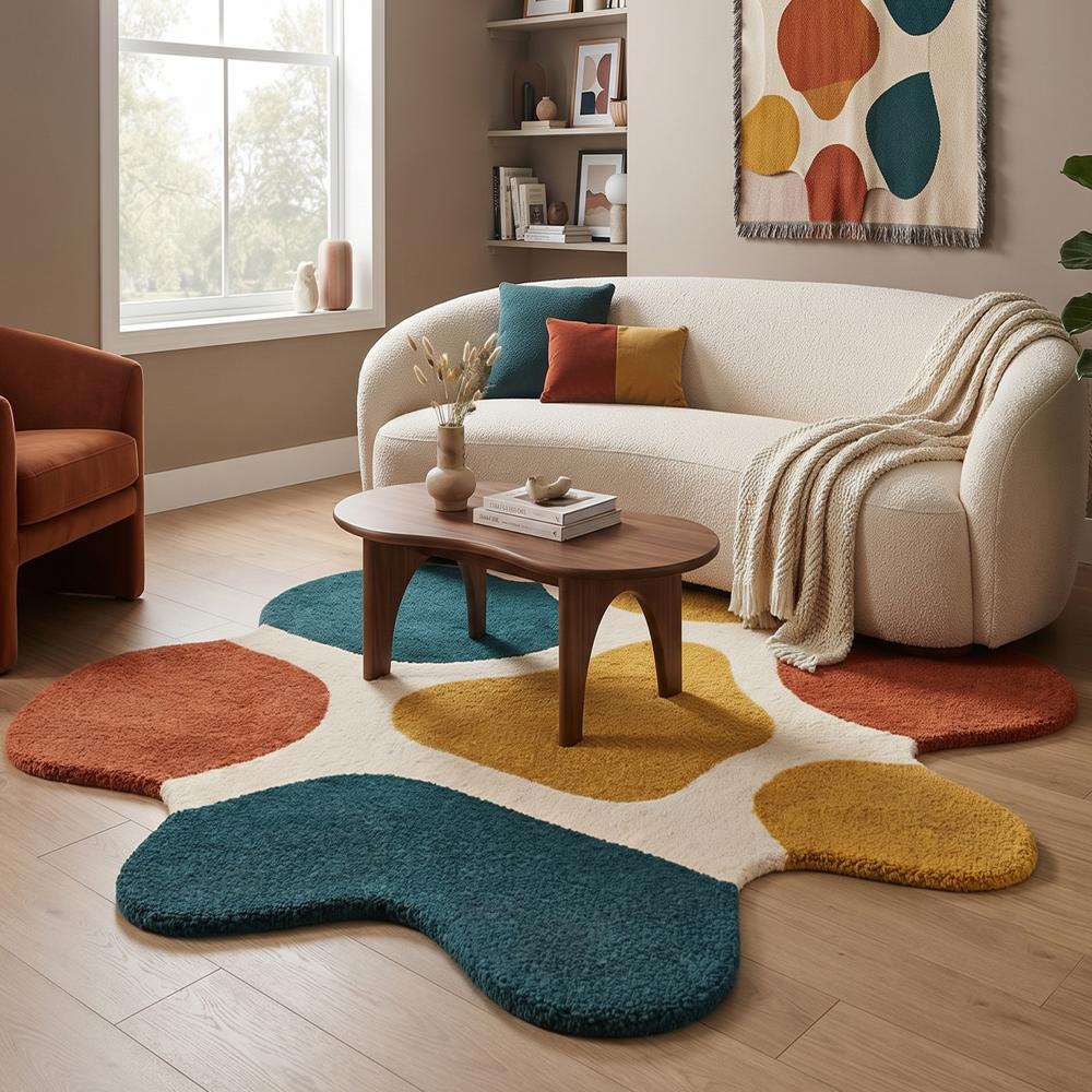 Modern Abstract Multicolor Irregular Shape Area Rug for Living Room