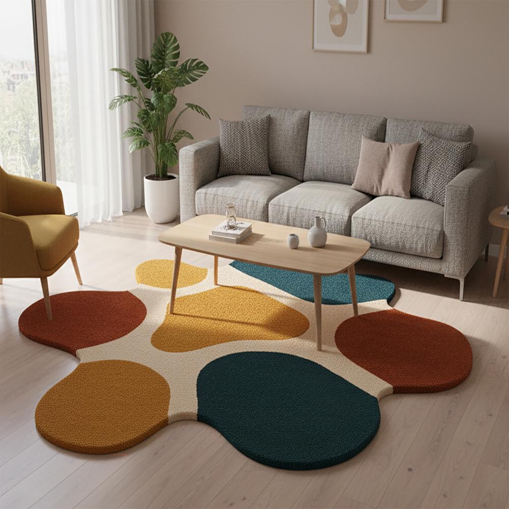 Modern Abstract Multicolor Irregular Shape Area Rug for Living Room