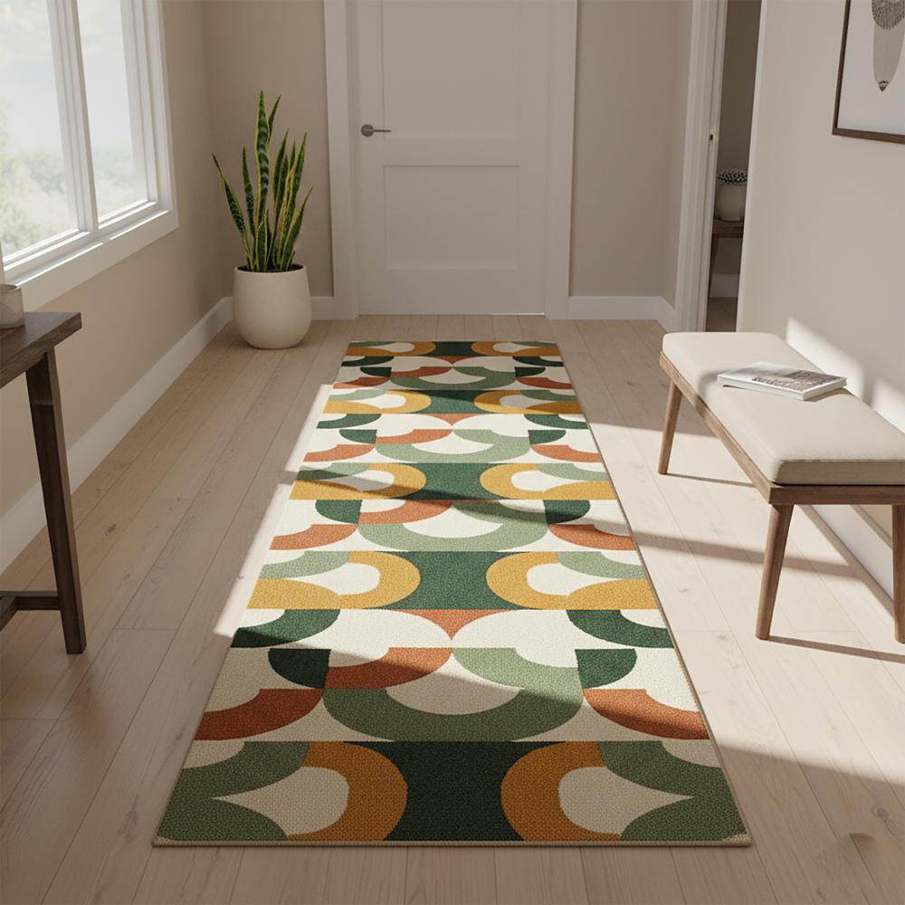 Modern Geometric Multicolor Runner Rug with Abstract Arch Pattern