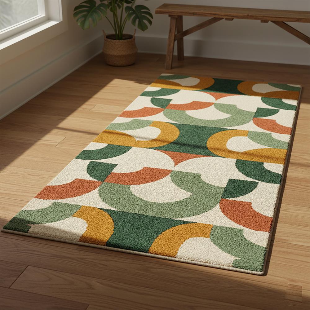 Modern Geometric Multicolor Runner Rug with Abstract Arch Pattern