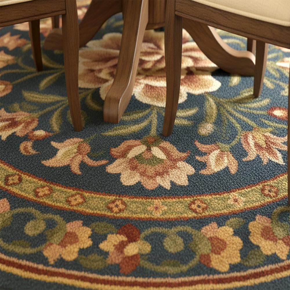 Round Floral Hand Tufted Rug with Tassels and Traditional Multicolor Design