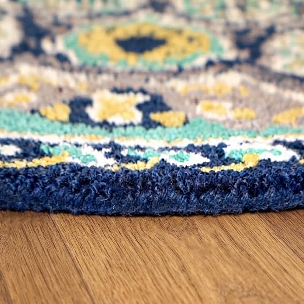 Round Multicolor Floral Hand Tufted Rug with Traditional Medallion Pattern
