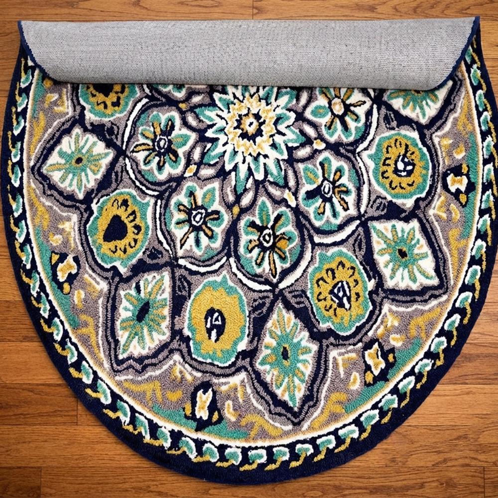 Round Multicolor Floral Hand Tufted Rug with Traditional Medallion Pattern