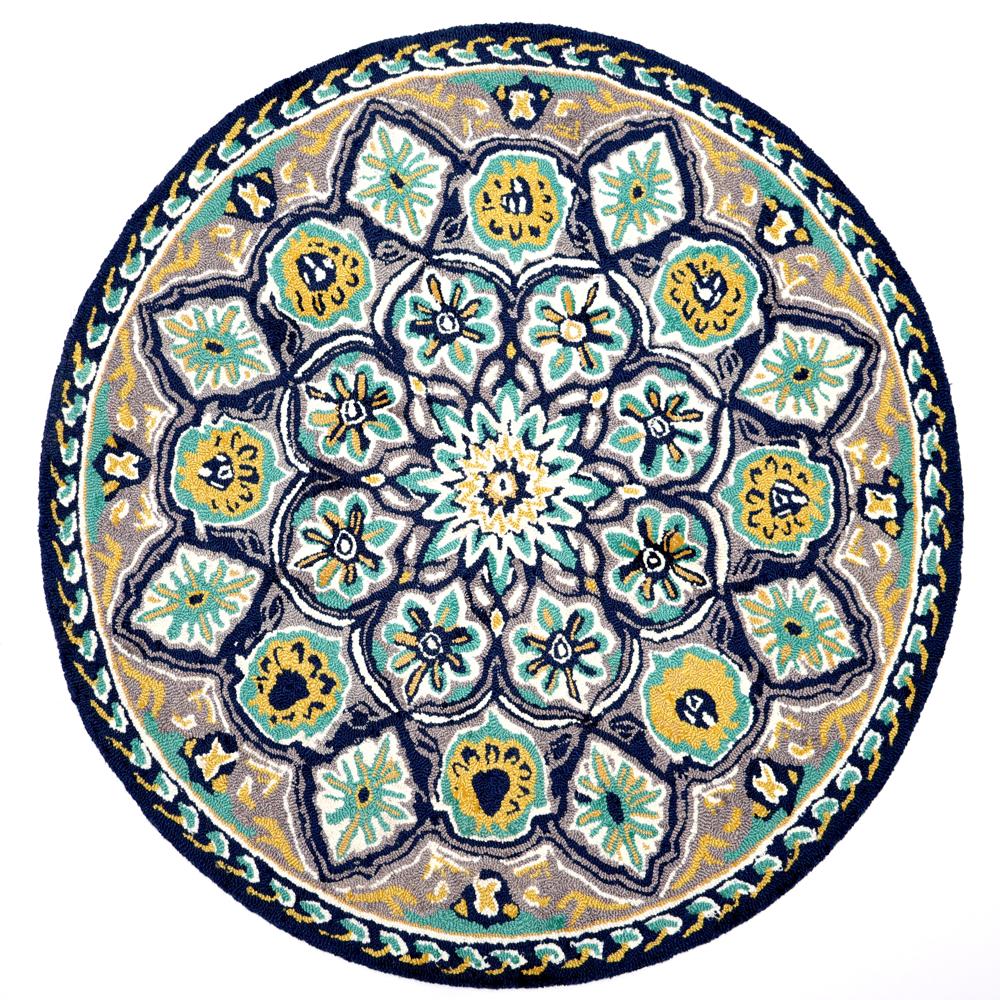 Round Multicolor Floral Hand Tufted Rug with Traditional Medallion Pattern