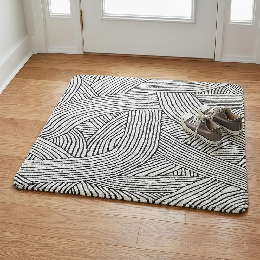 Black and White Abstract Line Wool Rug