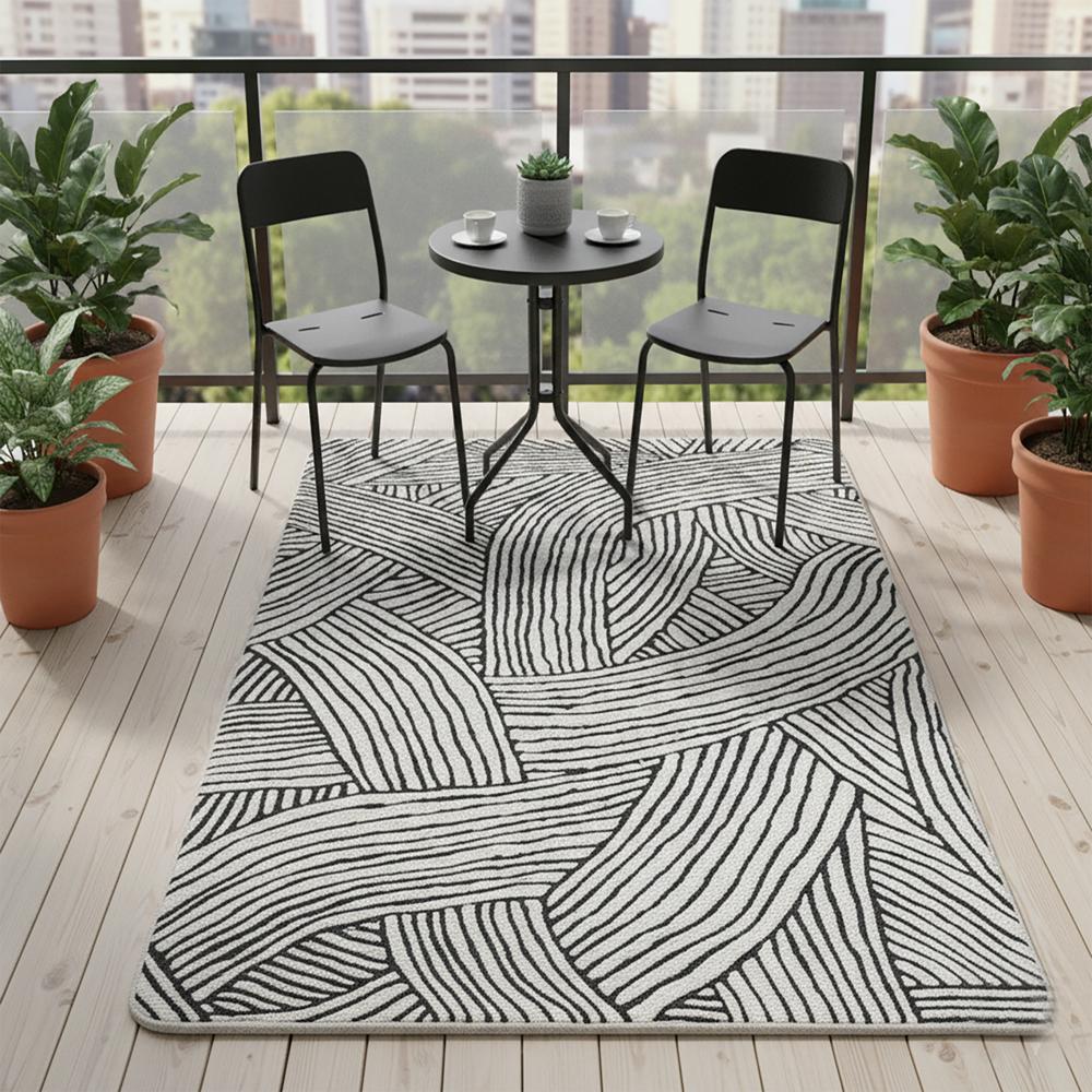 Black and White Abstract Line Wool Rug