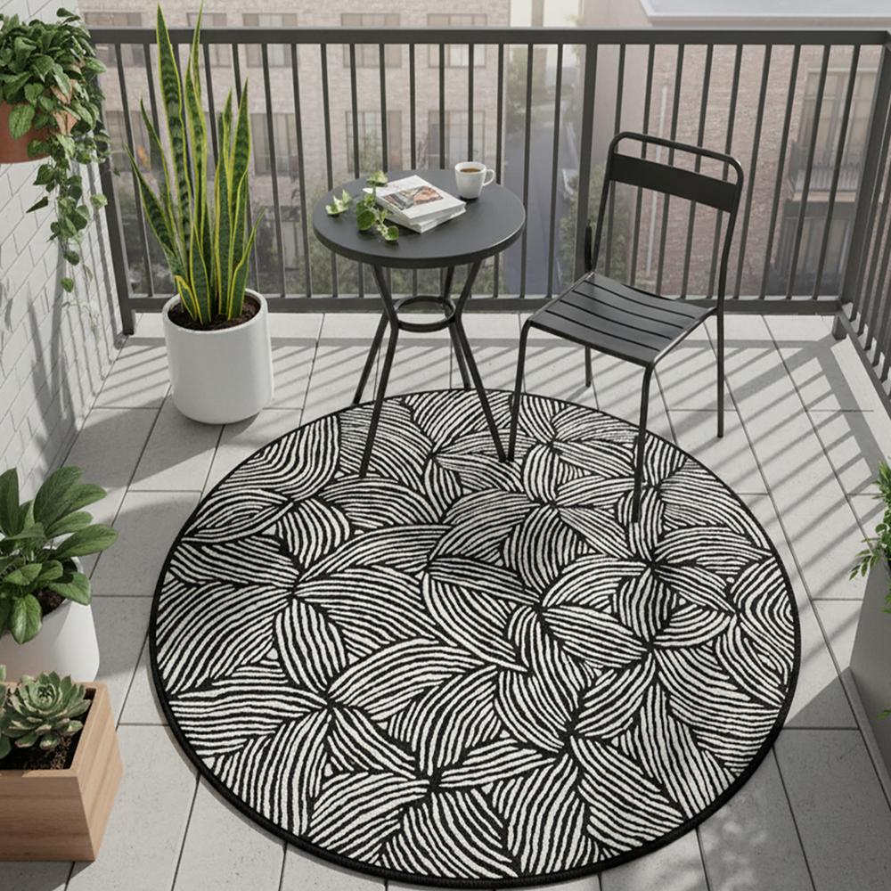 Monochrome Abstract Wavy Line Round Ru
