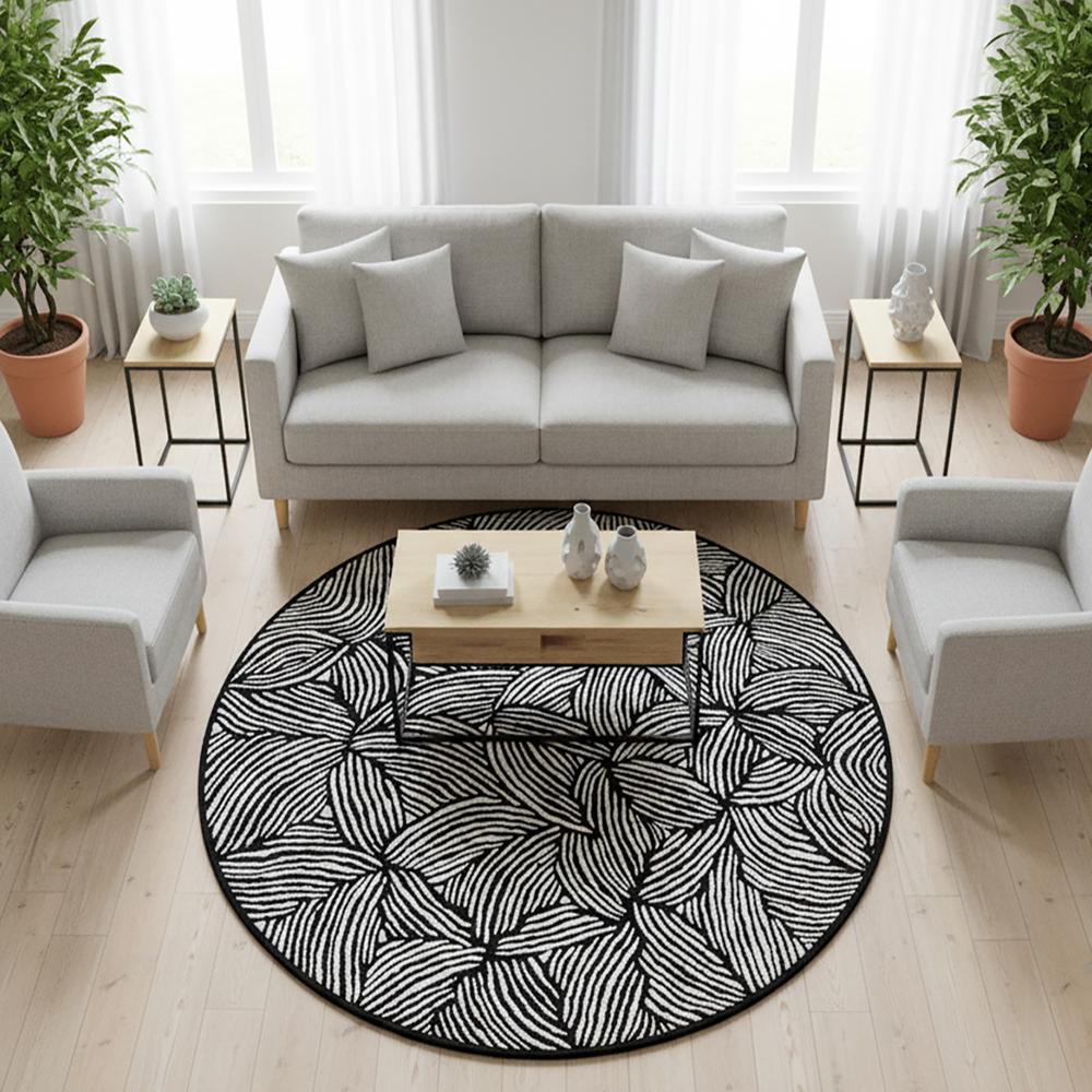 Monochrome Abstract Wavy Line Round Ru
