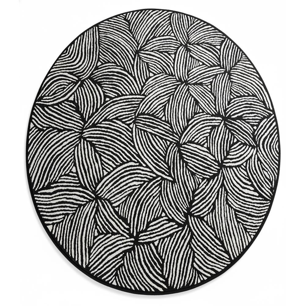 Monochrome Abstract Wavy Line Round Ru