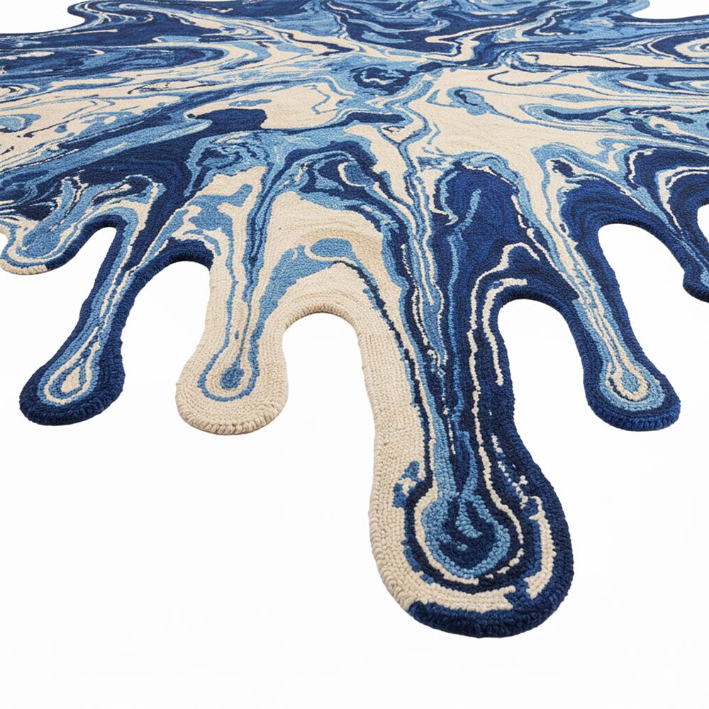 Blue Melting Paint Splash Irregular Wool Rug