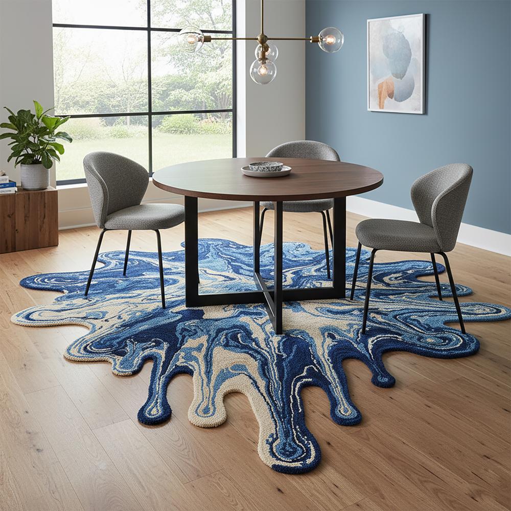 Blue Melting Paint Splash Irregular Wool Rug