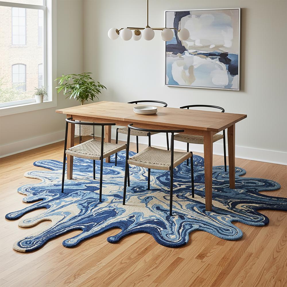 Blue Melting Paint Splash Irregular Wool Rug