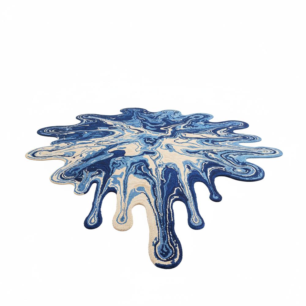 Blue Melting Paint Splash Irregular Wool Rug